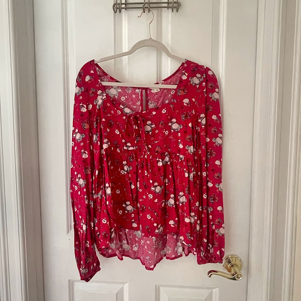 Pink Floral Aeropostale Long-Sleeve Top (SIZE LARGE)